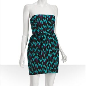 Shoshanna Teal Black Print Strapless Corset Cocktail Mini Dress Y2K
